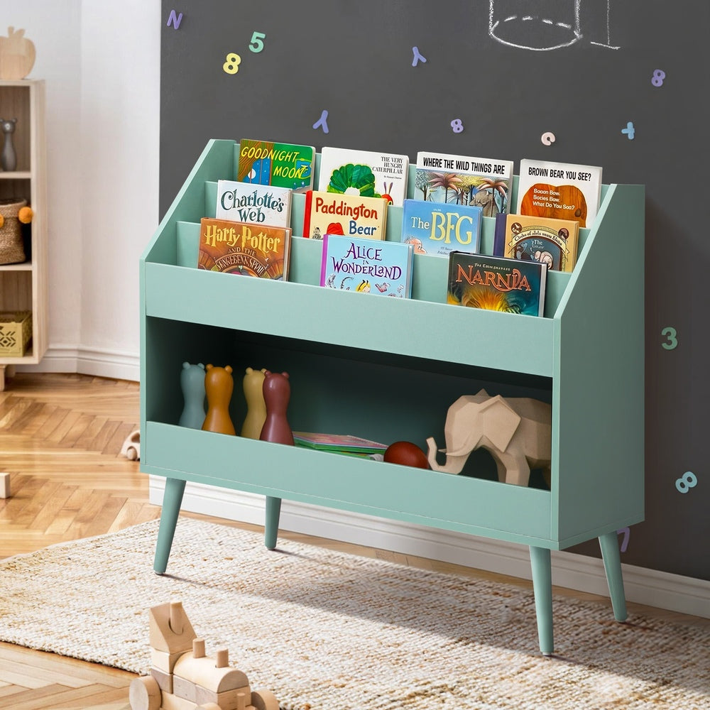 Kids Bookshelf Toy Storage – 3‑Tier Organiser with Large Compartment Green