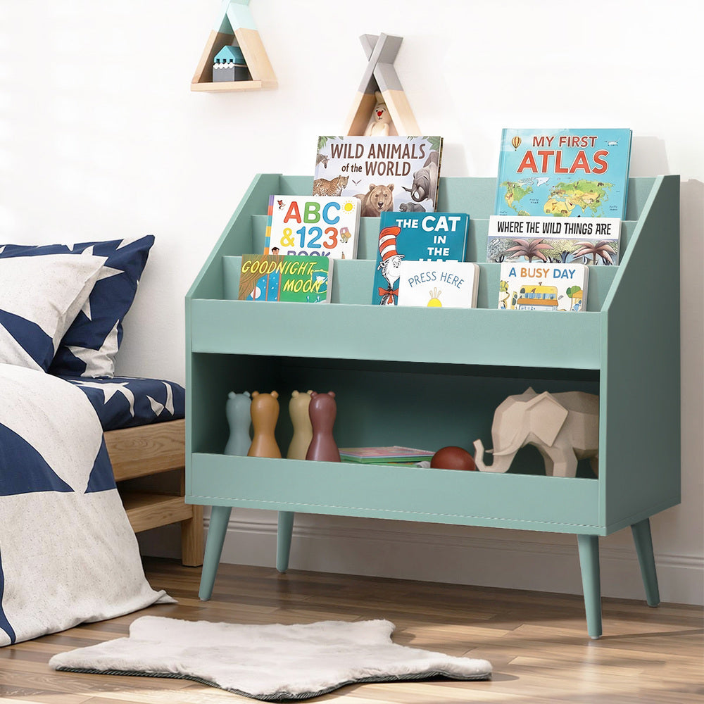 Kids Bookshelf Toy Storage – 3‑Tier Organiser with Large Compartment Green