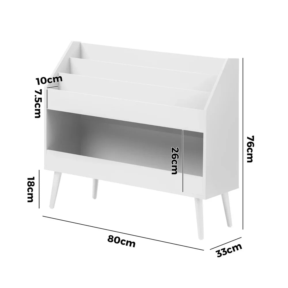 Kids Storage Bookshelf – 3‑Tier with Large Compartment, White