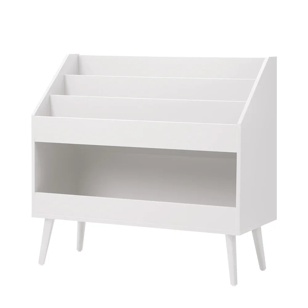 Kids Storage Bookshelf – 3‑Tier with Large Compartment, White
