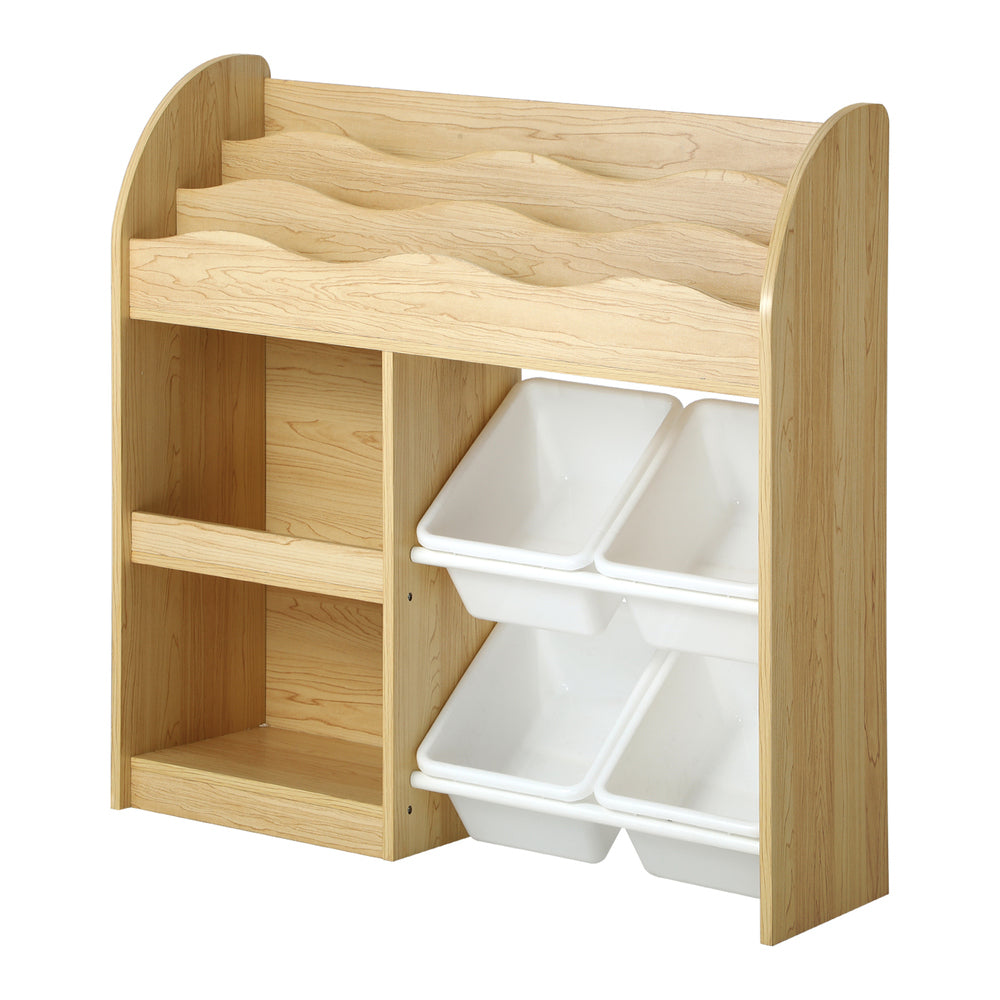 Kids Bookshelf 4 Bins Toy Box Storage Organiser Display Shelf