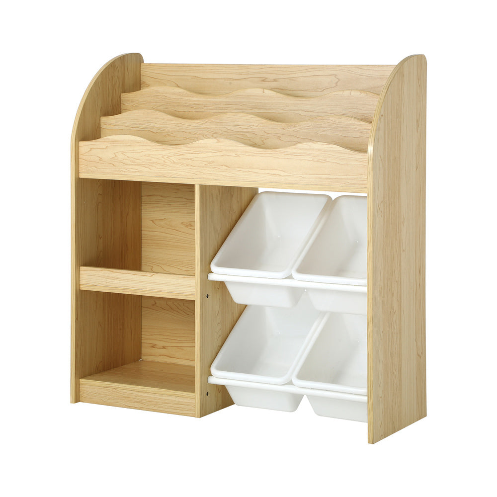Kids Bookshelf 4 Bins Toy Box Storage Organiser Display Shelf