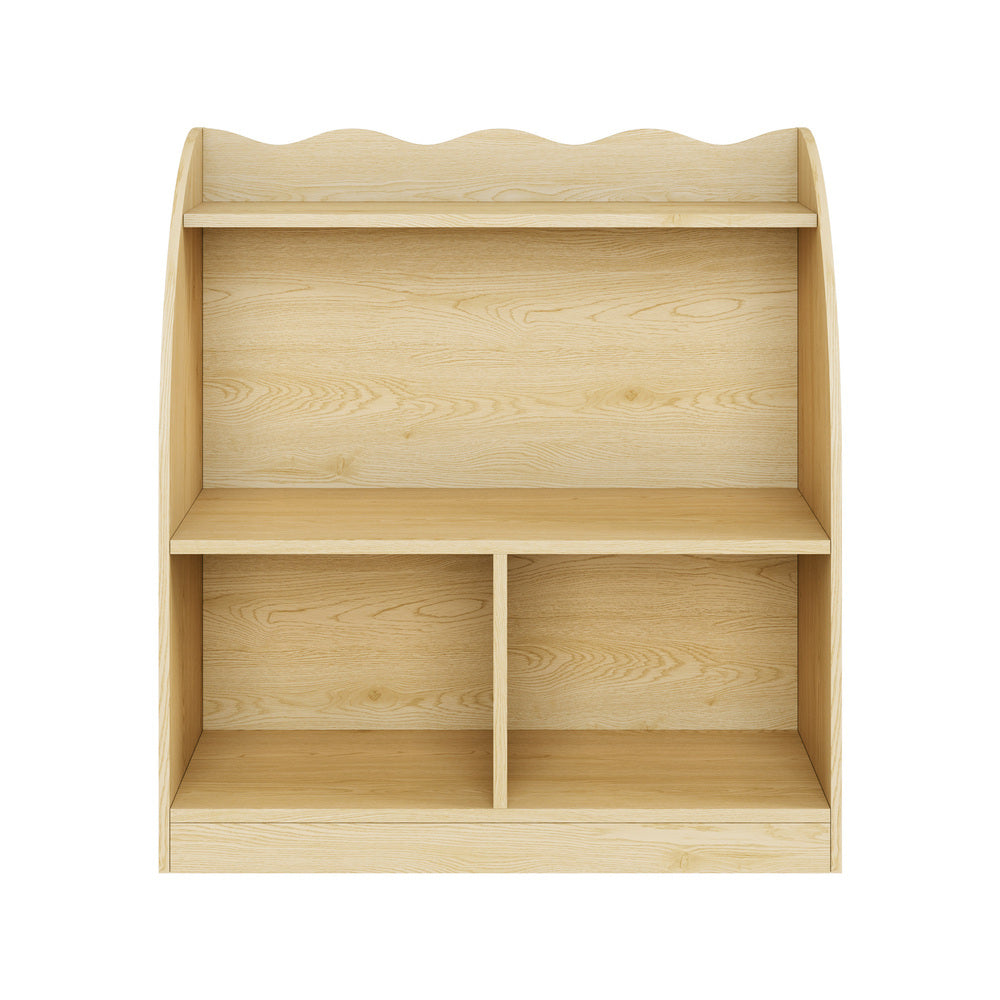 Oikiture Kids Storage Bookshelf Open Shelves Scalloped Edge Natural