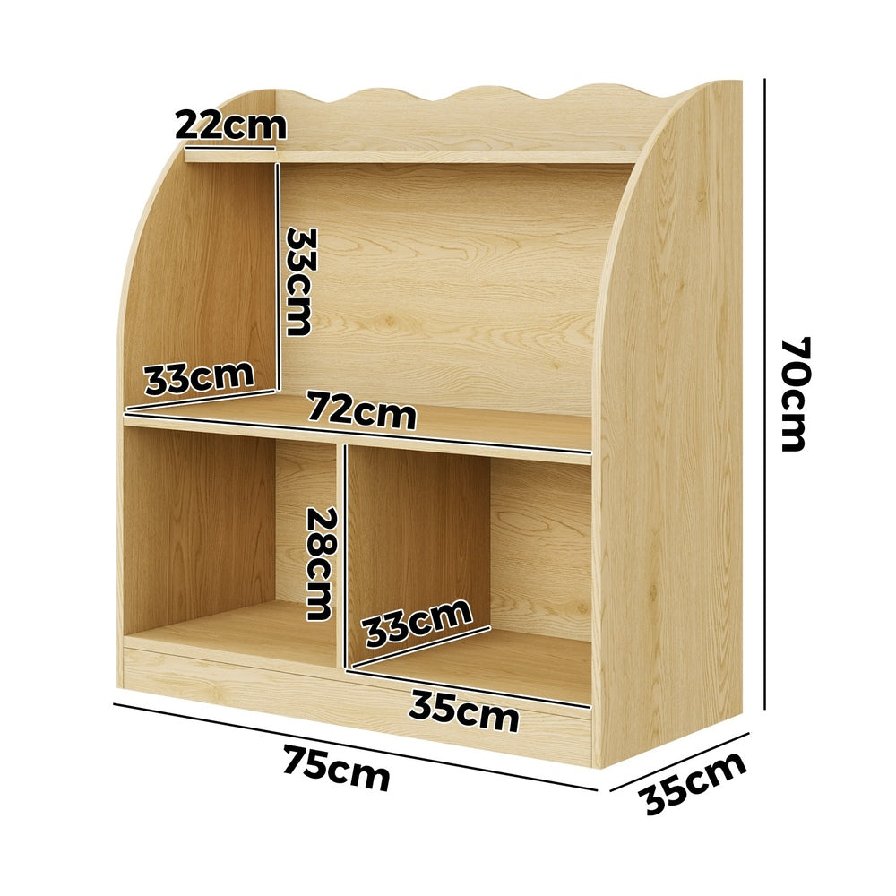 Oikiture Kids Storage Bookshelf Open Shelves Scalloped Edge Natural