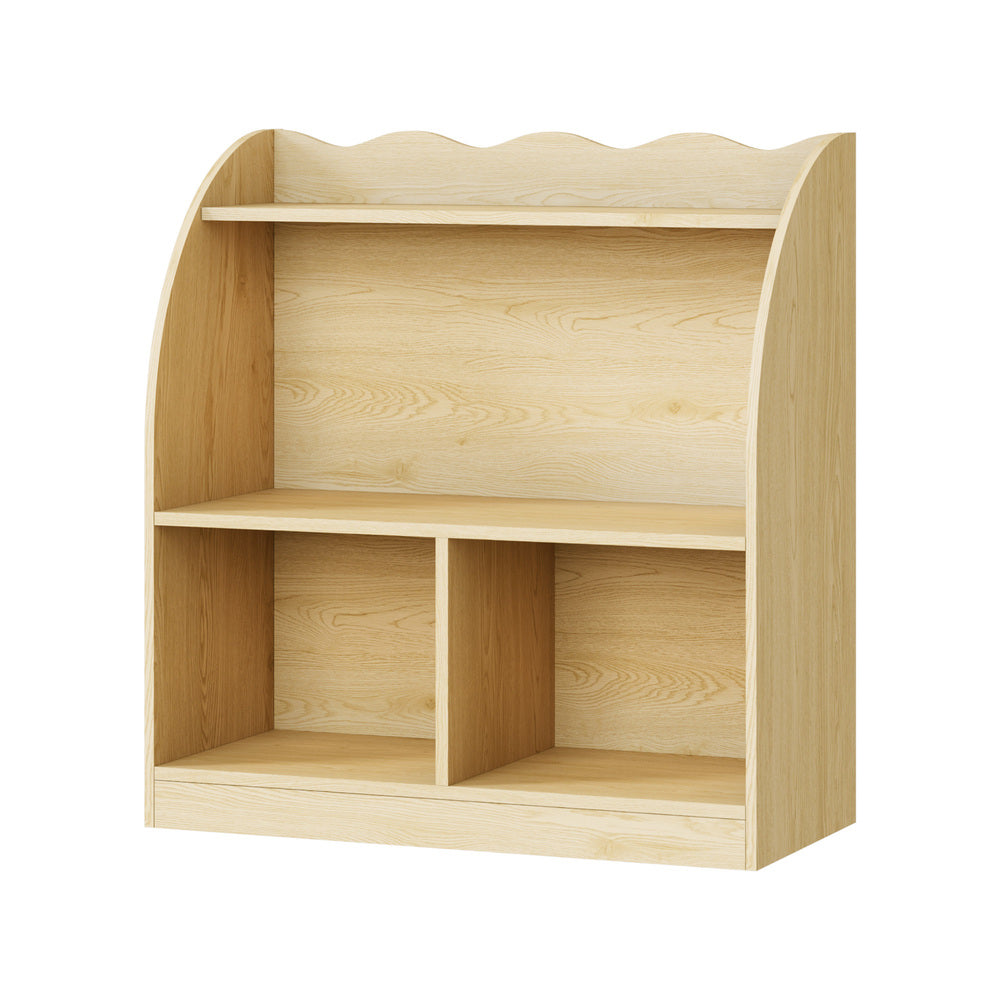 Oikiture Kids Storage Bookshelf Open Shelves Scalloped Edge Natural