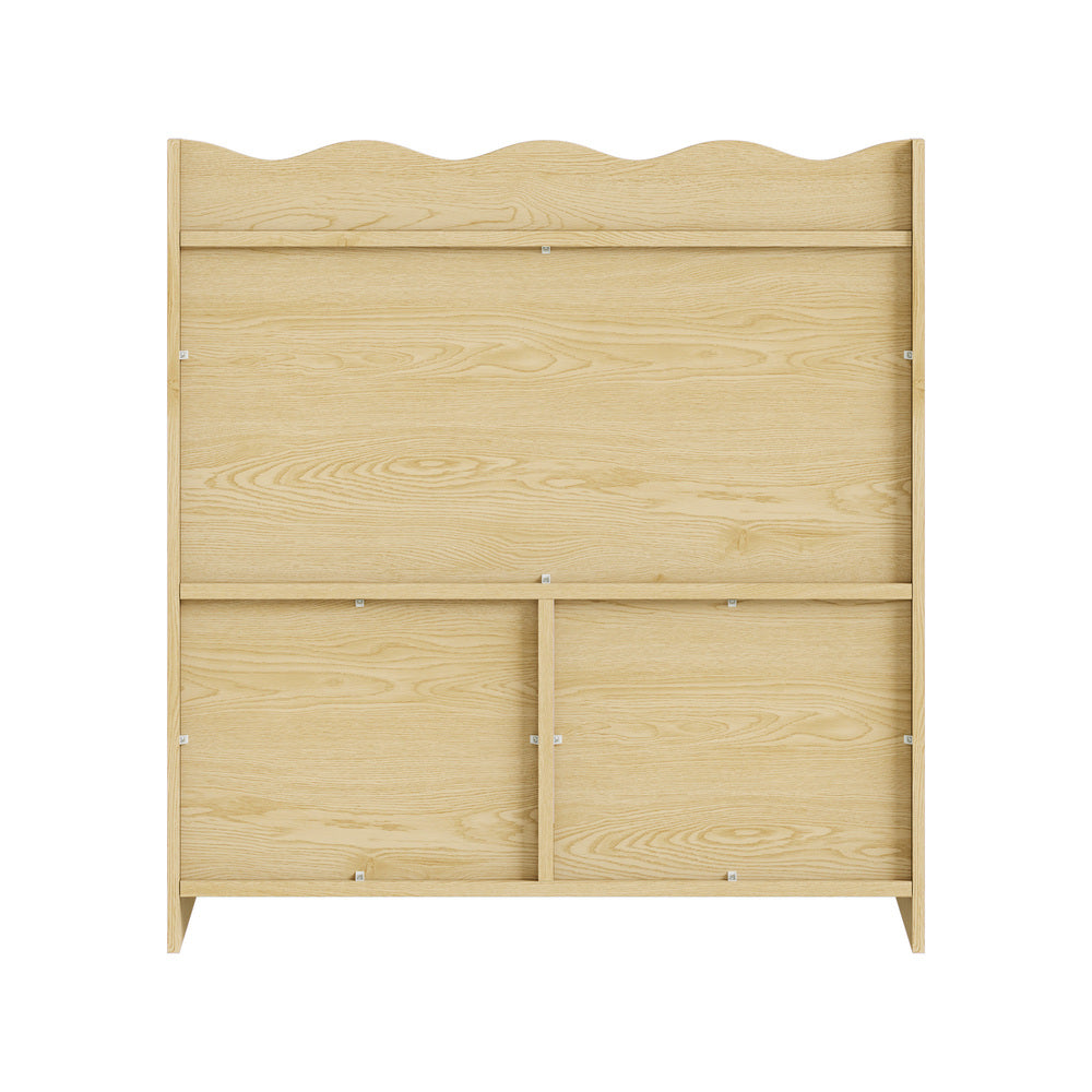 Oikiture Kids Storage Bookshelf Open Shelves Scalloped Edge Natural