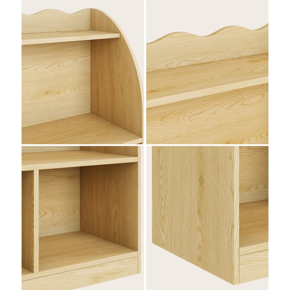 Oikiture Kids Storage Bookshelf Open Shelves Scalloped Edge Natural