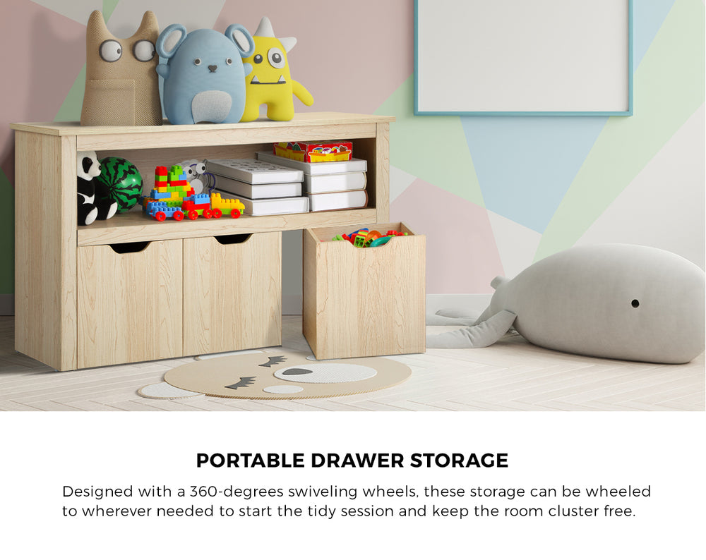 Kids Toy Storage Cabinet With Storage Box Natural