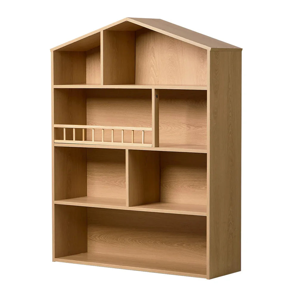 Kids Storage Bookshelf – House Design, 4‑Tier Shelves, Natural