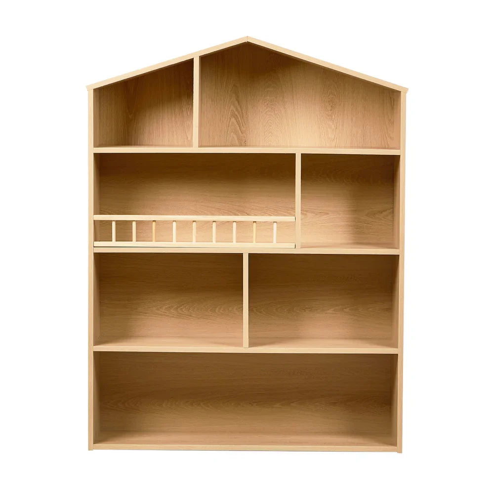 Kids Storage Bookshelf – House Design, 4‑Tier Shelves, Natural