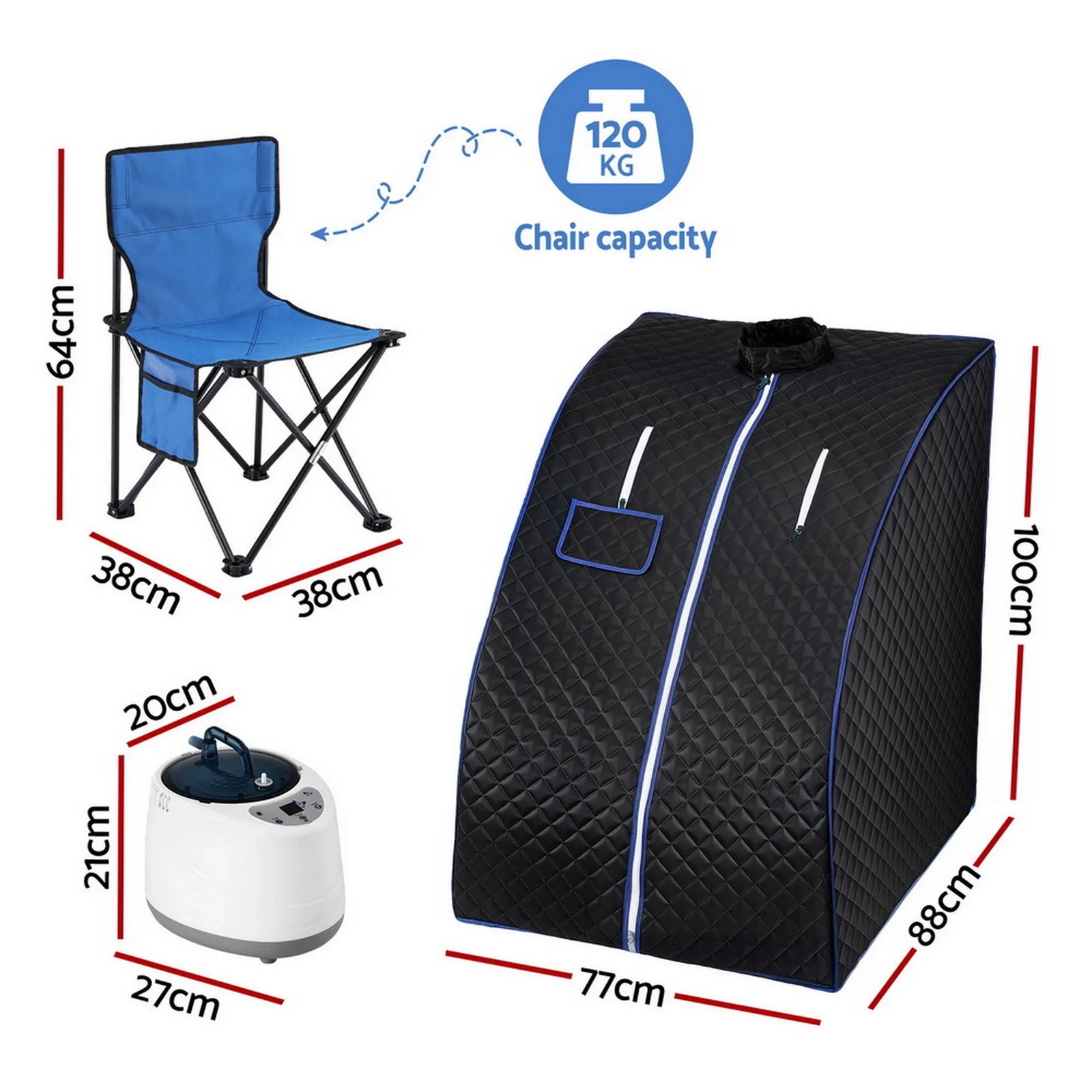 Portable Steam Sauna Tent 1000W 2L Steamer Pot Personal Home SPA Timer