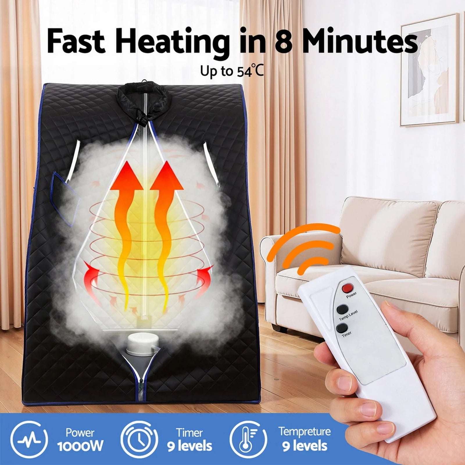 Portable Steam Sauna Tent 1000W 2L Steamer Pot Personal Home SPA Timer