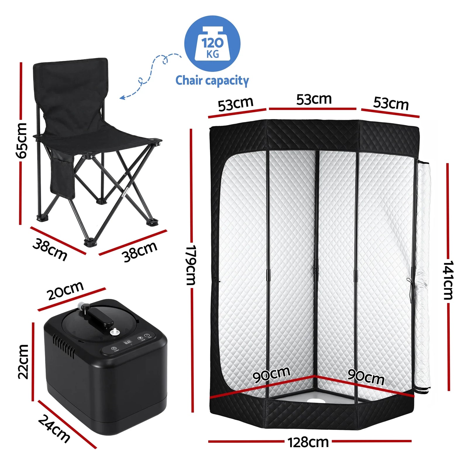 Portable Steam Sauna Tent 1000W 3L Steamer Pot Full Body Home SPA Timer