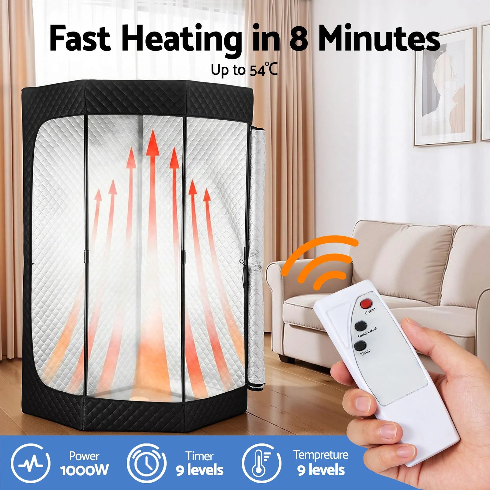 Portable Steam Sauna Tent 1000W 3L Steamer Pot Full Body Home SPA Timer