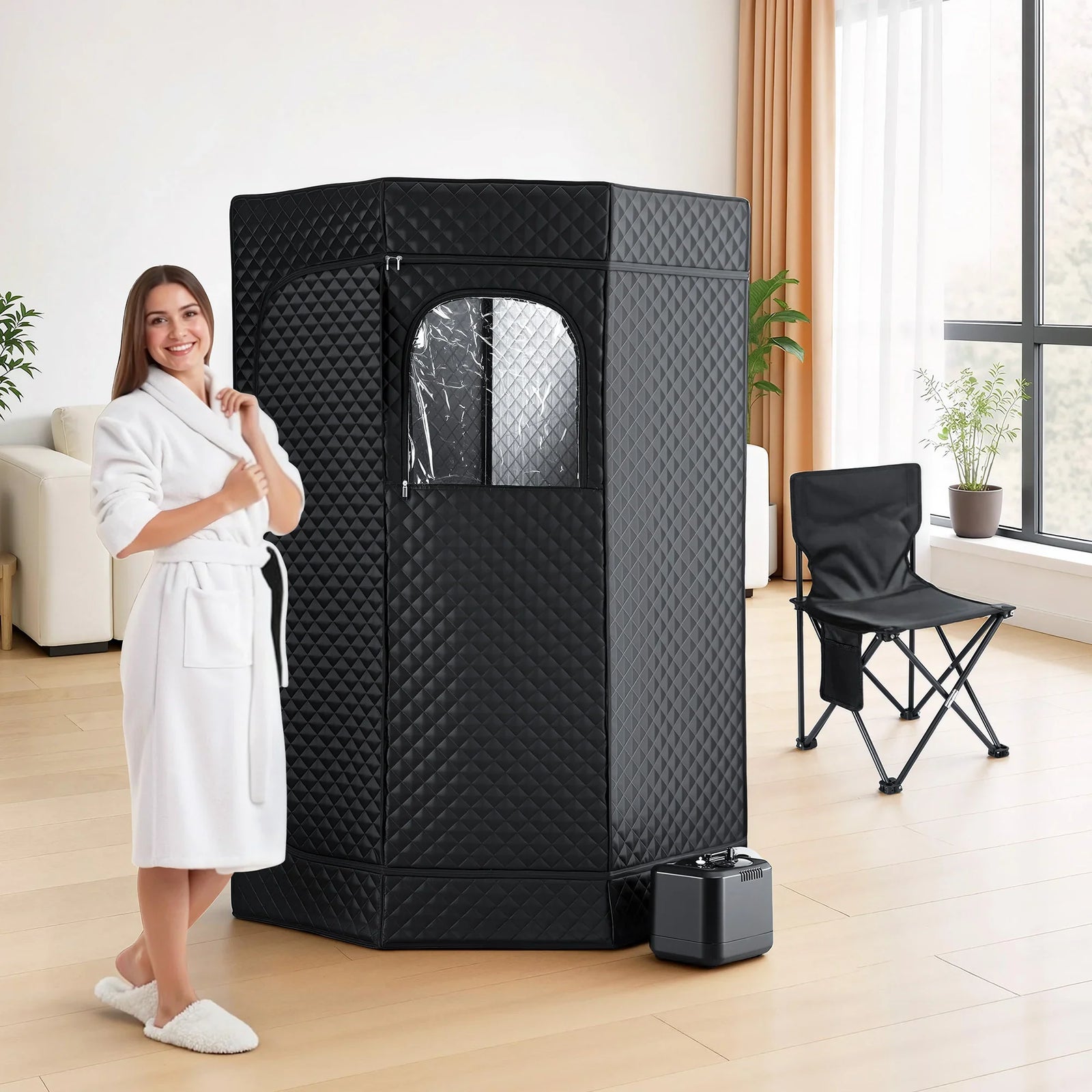 Portable Steam Sauna Tent 1000W 3L Steamer Pot Full Body Home SPA Timer