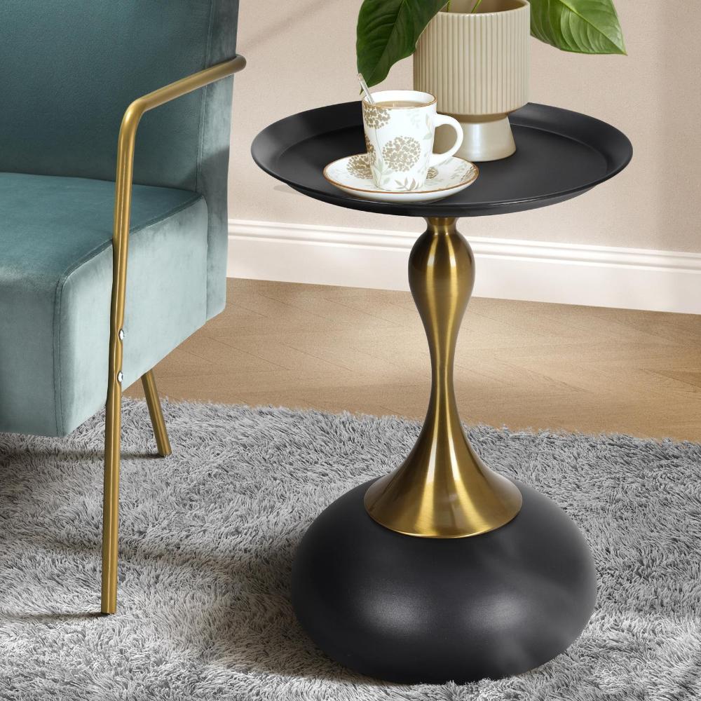 Coffee Side Table Round Metal Black