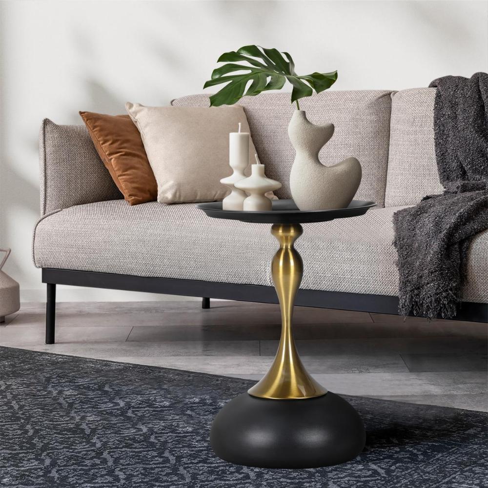 Coffee Side Table Round Metal Black