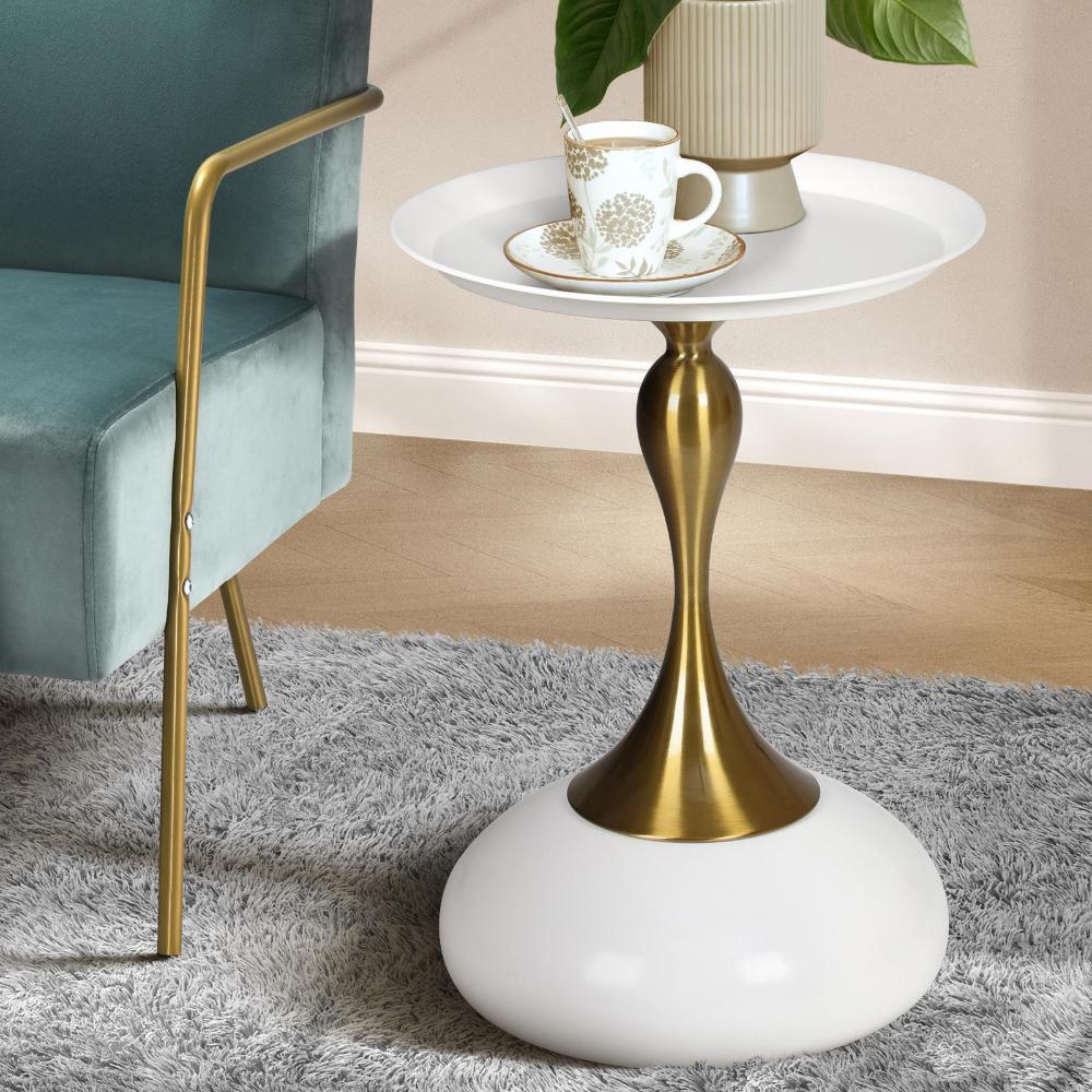 Coffee Side Table Round Metal White