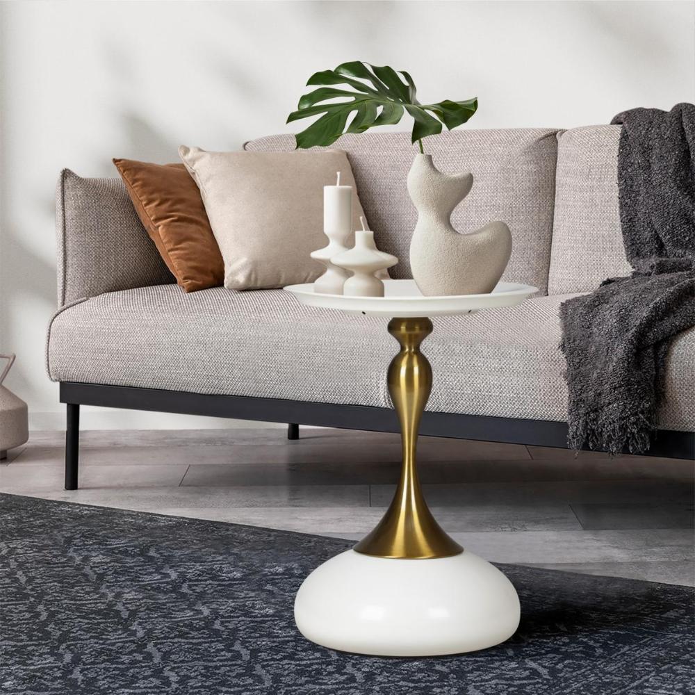 Coffee Side Table Round Metal White