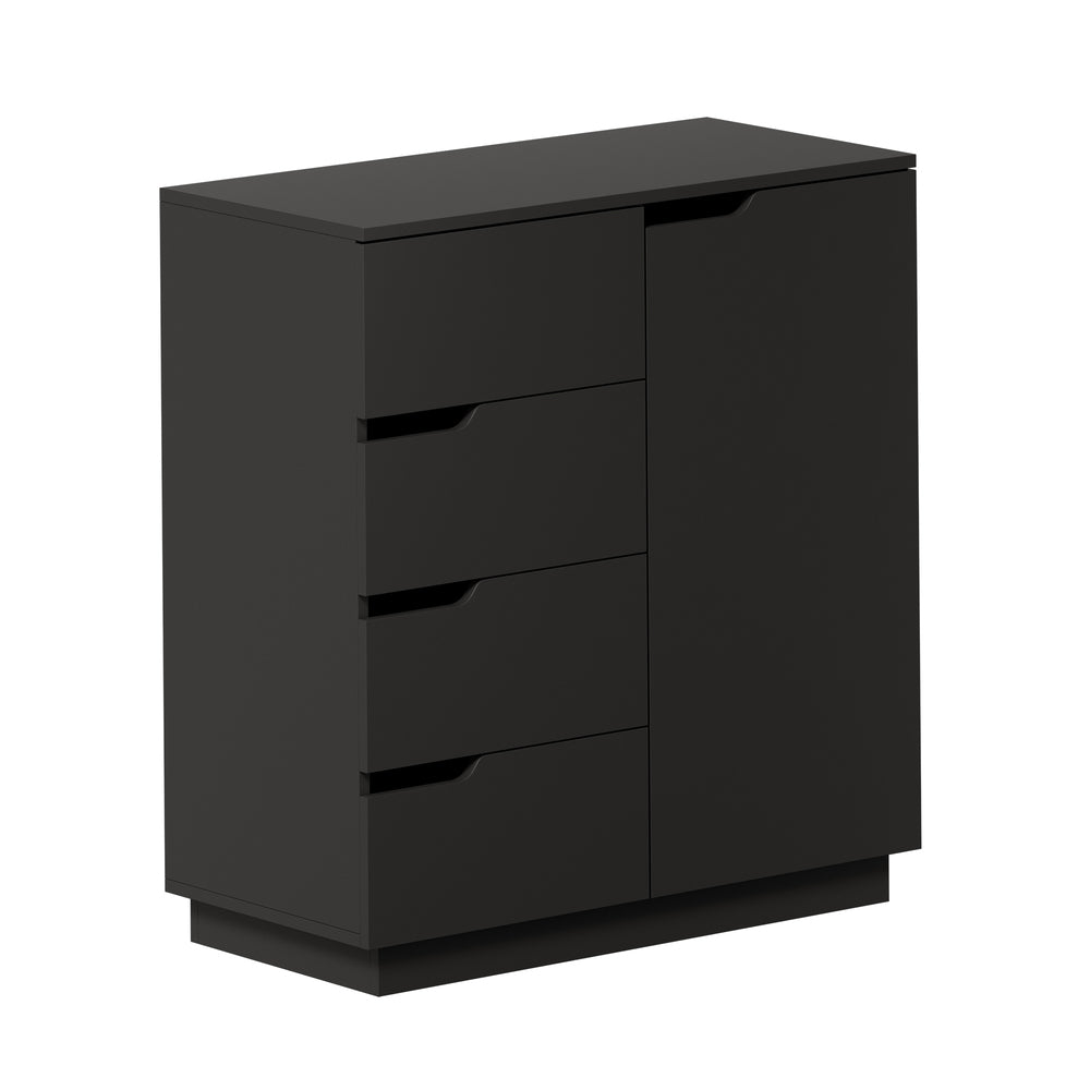 Oikiture Buffet Storage Cabinet – Black, 4 Drawers, 2‑Tier Cupboard, 79cm