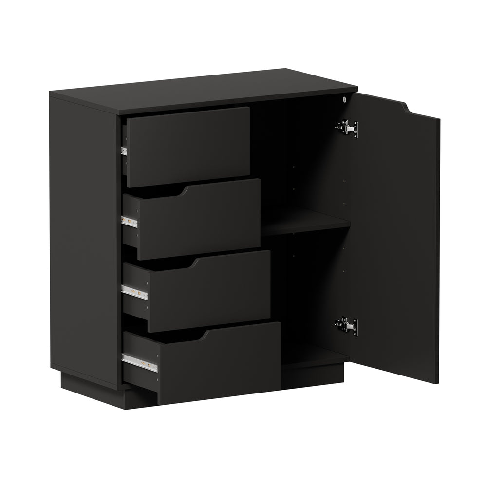 Oikiture Buffet Storage Cabinet – Black, 4 Drawers, 2‑Tier Cupboard, 79cm