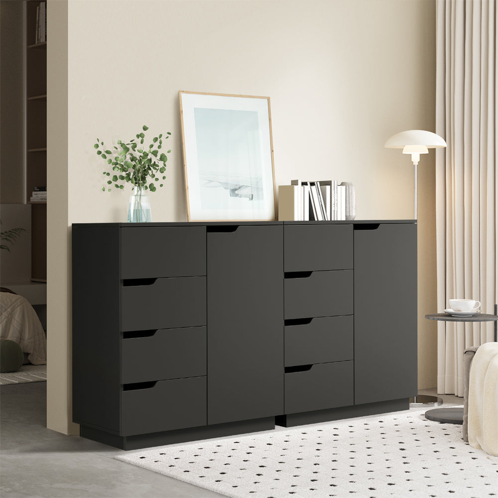 Oikiture Buffet Storage Cabinet – Black, 4 Drawers, 2‑Tier Cupboard, 79cm