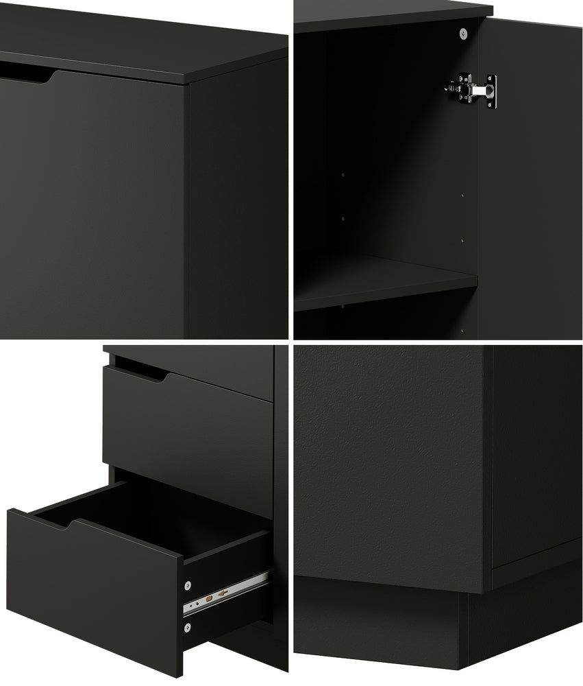 Oikiture Buffet Storage Cabinet – Black, 4 Drawers, 2‑Tier Cupboard, 79cm