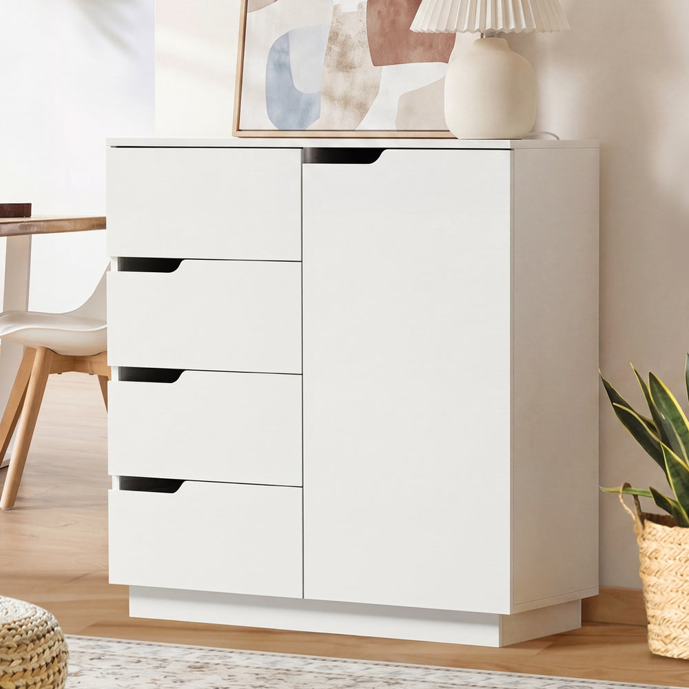 Oikiture Buffet Storage Cabinet – White, 4 Drawers, 2‑Tier Cupboard, 79cm