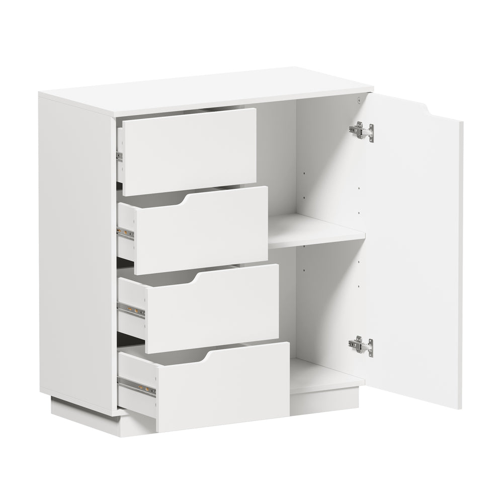 Oikiture Buffet Storage Cabinet – White, 4 Drawers, 2‑Tier Cupboard, 79cm