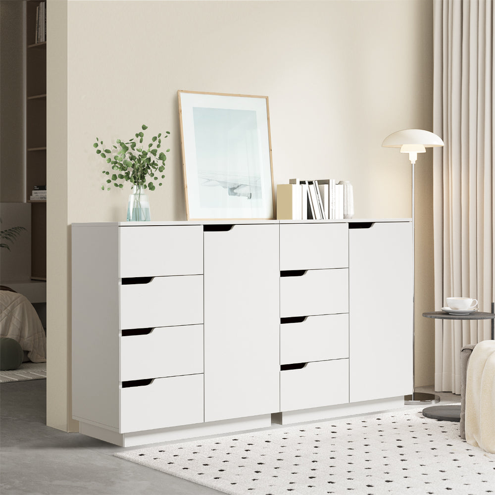 Oikiture Buffet Storage Cabinet – White, 4 Drawers, 2‑Tier Cupboard, 79cm