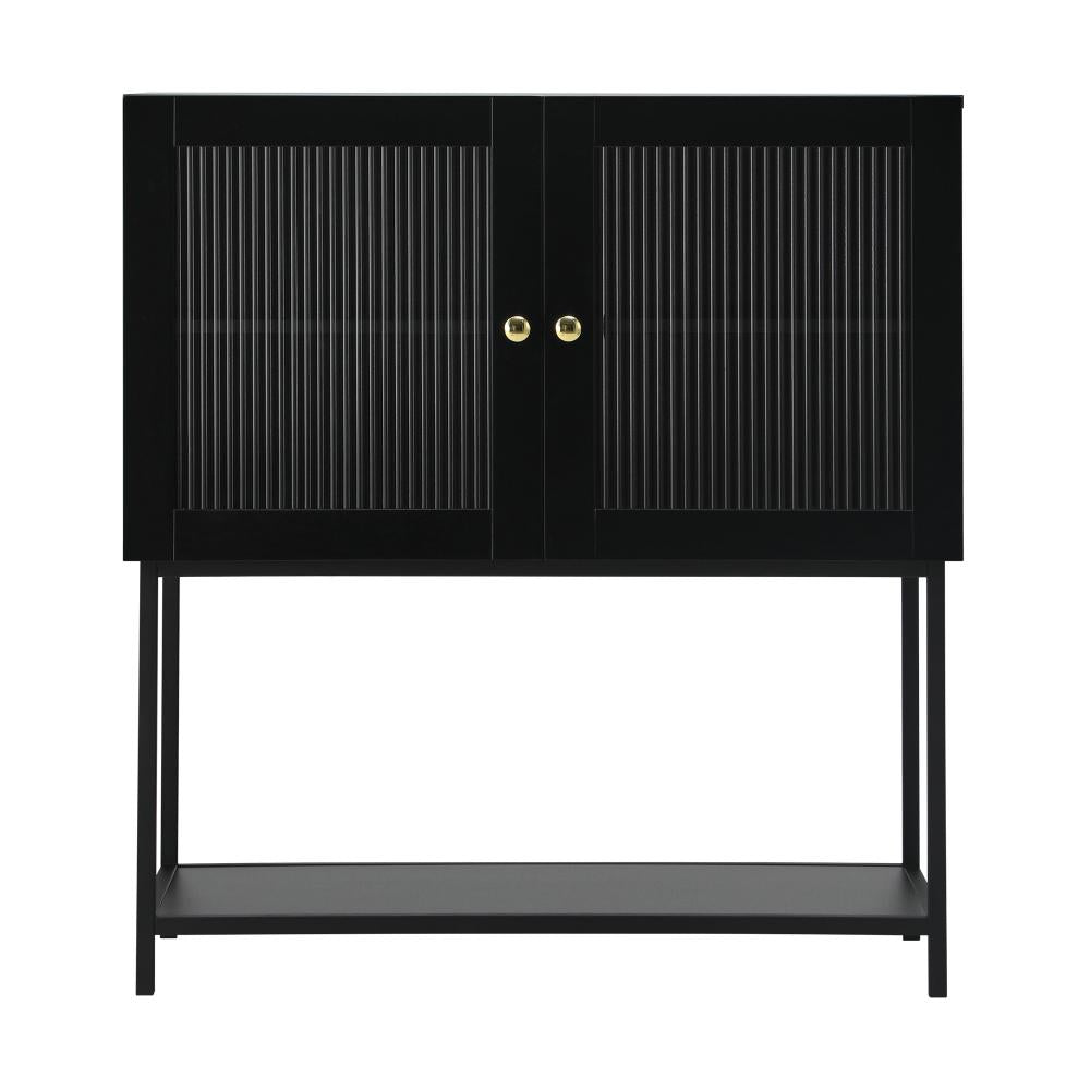 Bathroom Cabinet Two Tempered Glass Door Black