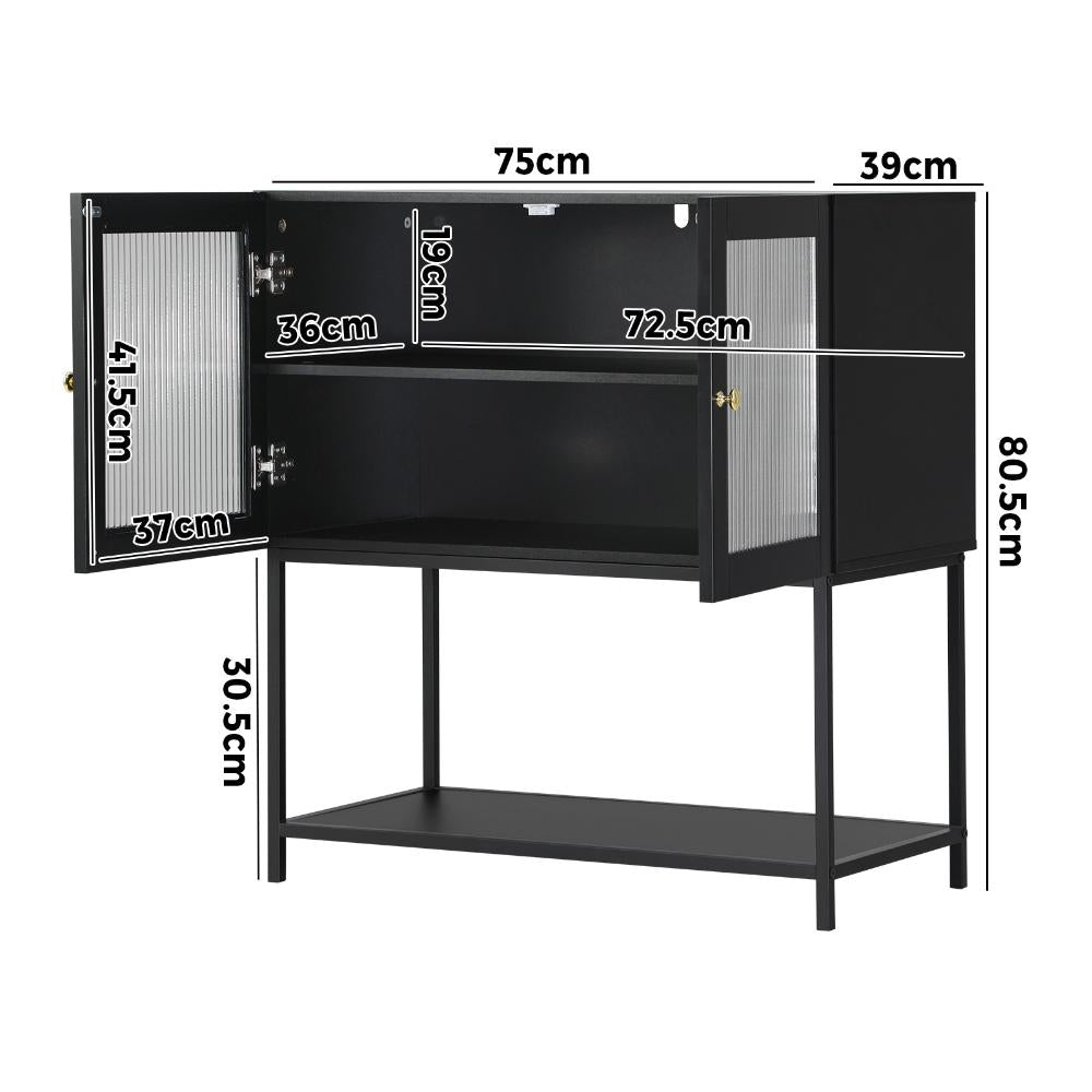 Bathroom Cabinet Two Tempered Glass Door Black