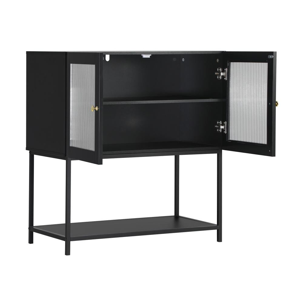 Bathroom Cabinet Two Tempered Glass Door Black