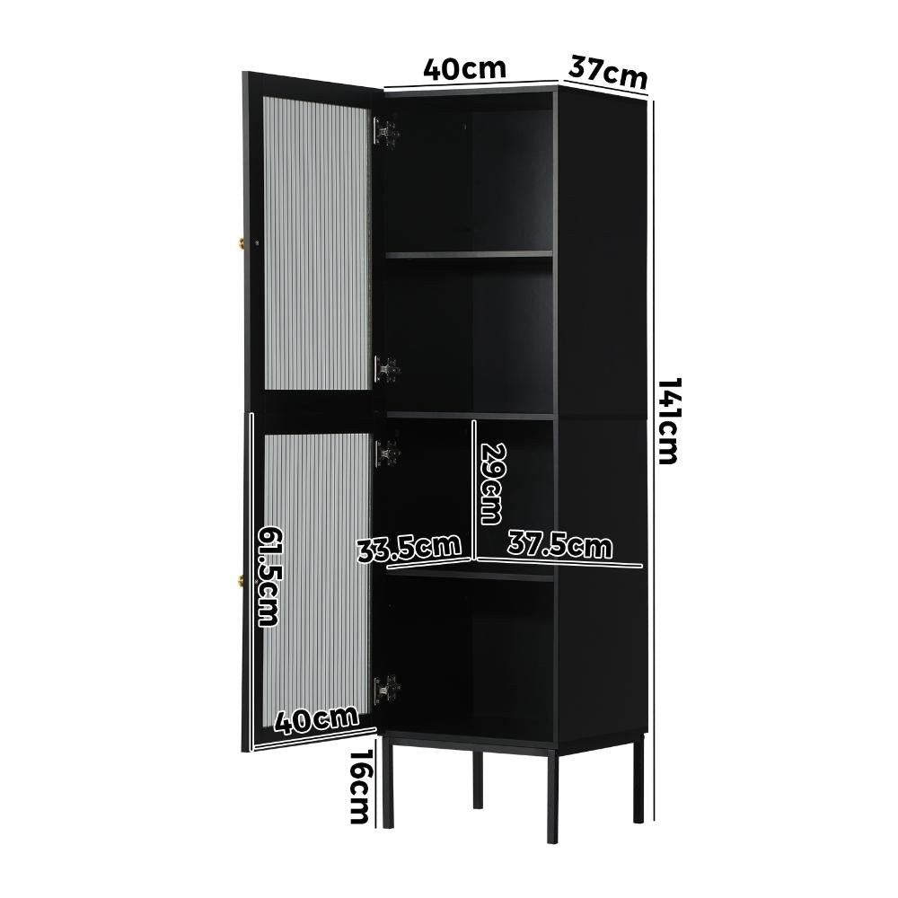 Bathroom Cabinet Tempered Glass Door Tall Slim Black