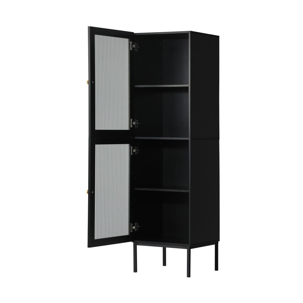 Bathroom Cabinet Tempered Glass Door Tall Slim Black