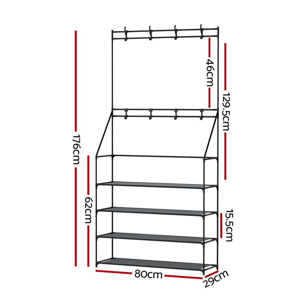 Artiss Shoe Rack Hall Tree 16 Pairs Black