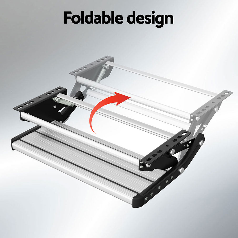 Manual Pull Out Caravan Step Folding RV Entry Stair 200KG Capacity Non-Slip Aluminium