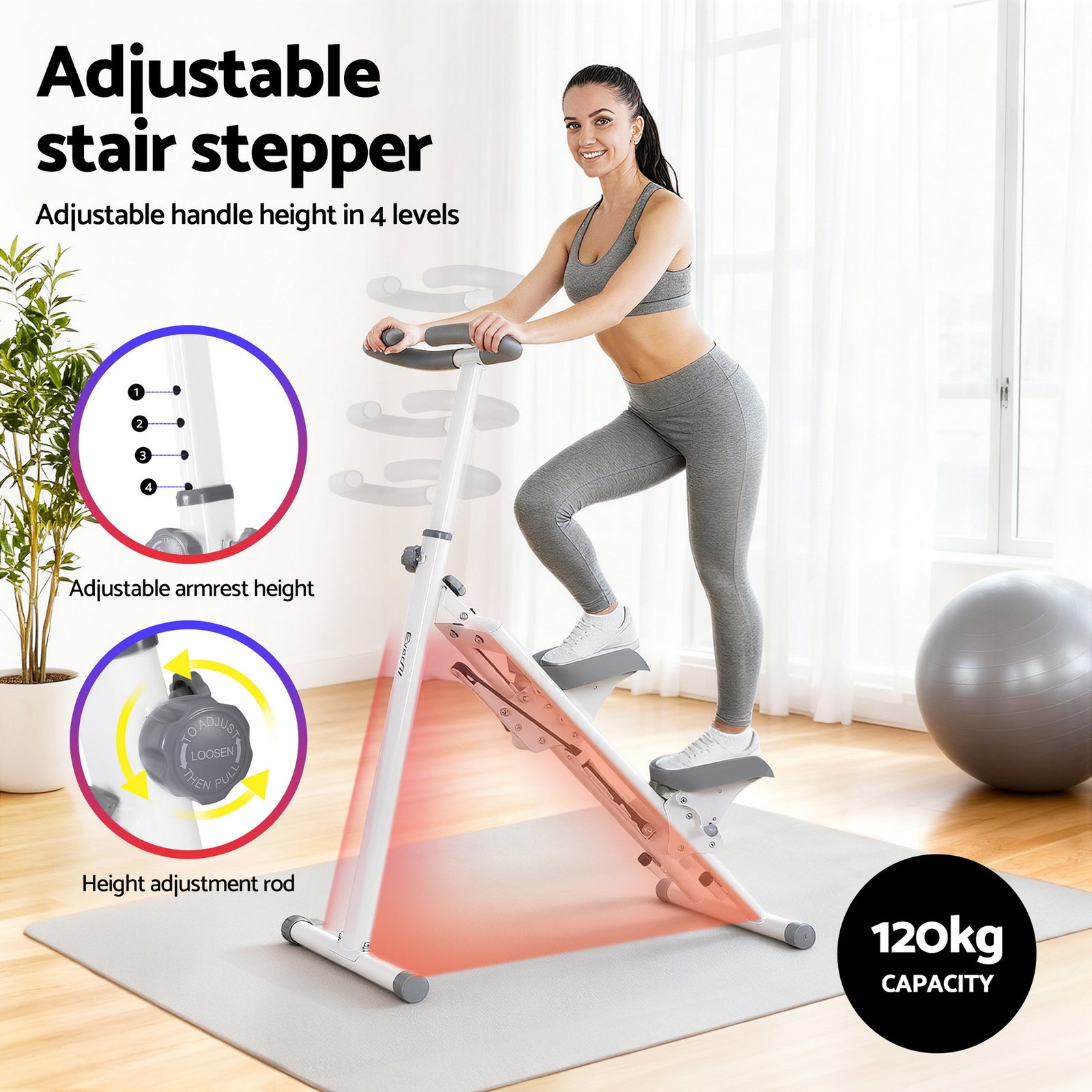 Step Machine Stair Climber for Home Gym Exercise Foldable LED Display Adjustable Handlebar
