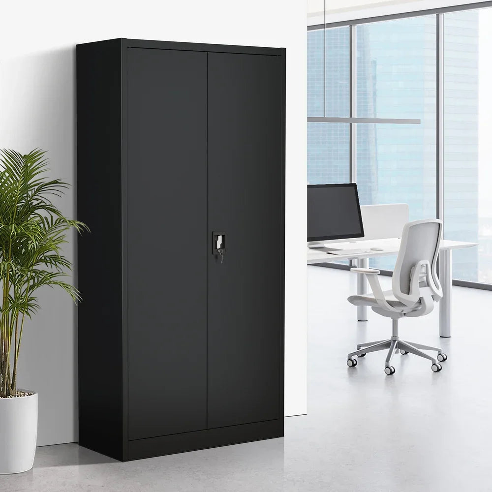 Lockable Filing Cabinet 185cm Steel Office Storage Black