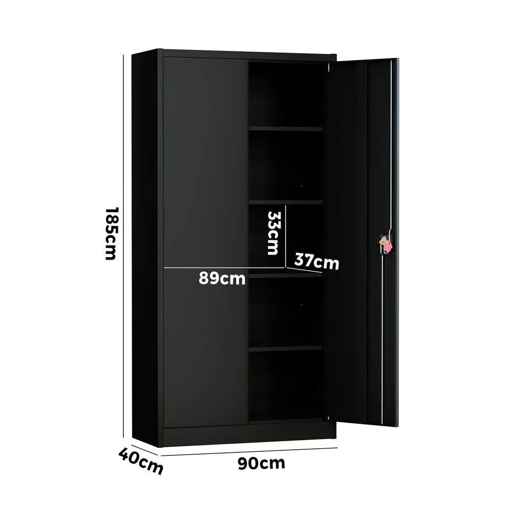 Lockable Filing Cabinet 185cm Steel Office Storage Black
