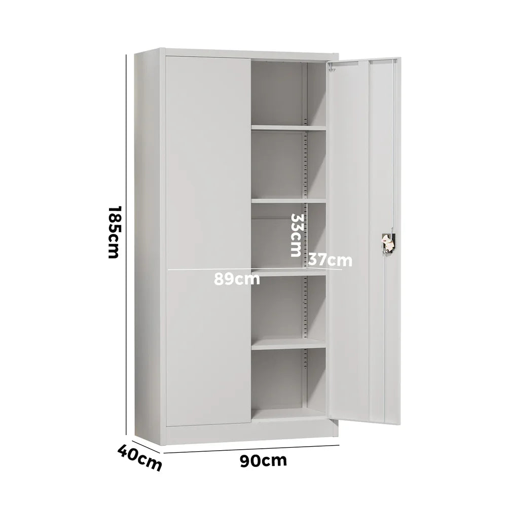 Lockable Filing Cabinet 185cm Steel Office Storage White