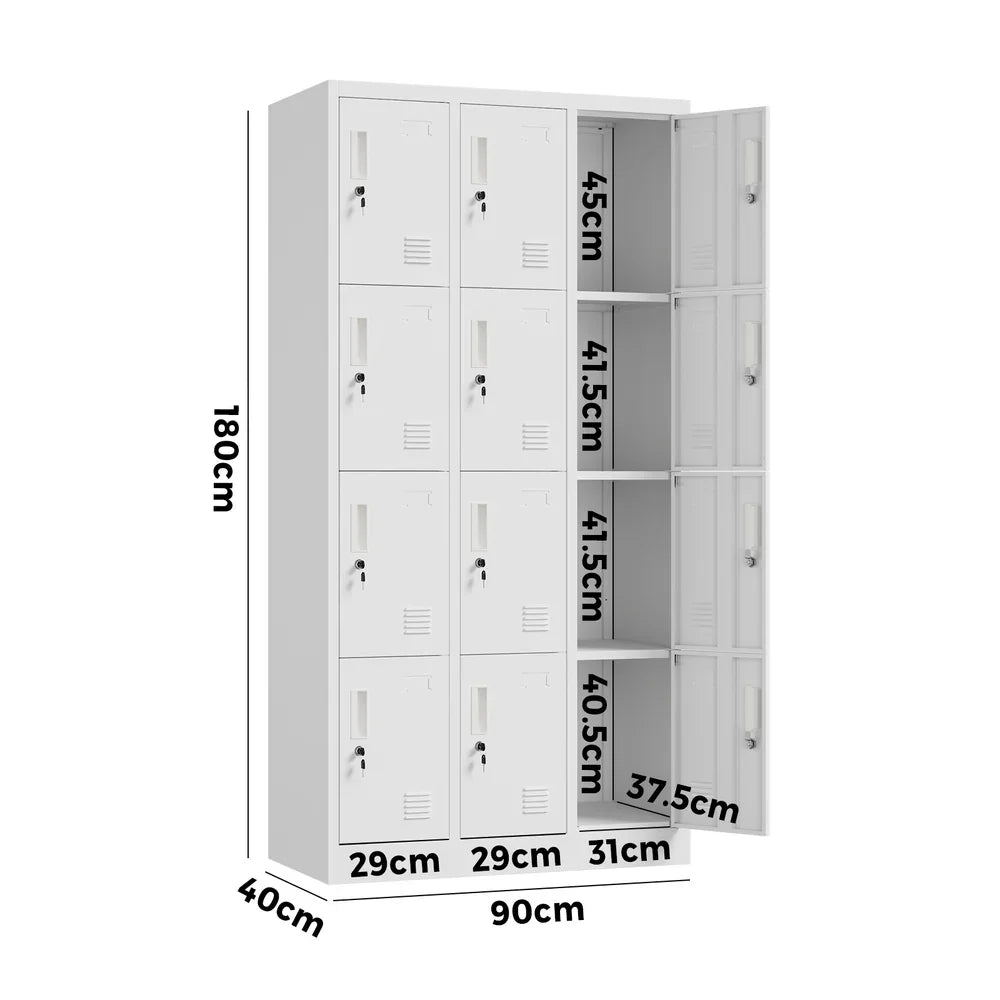 12 Door Locker Cabinet Steel Cupboard Office School Gym White
