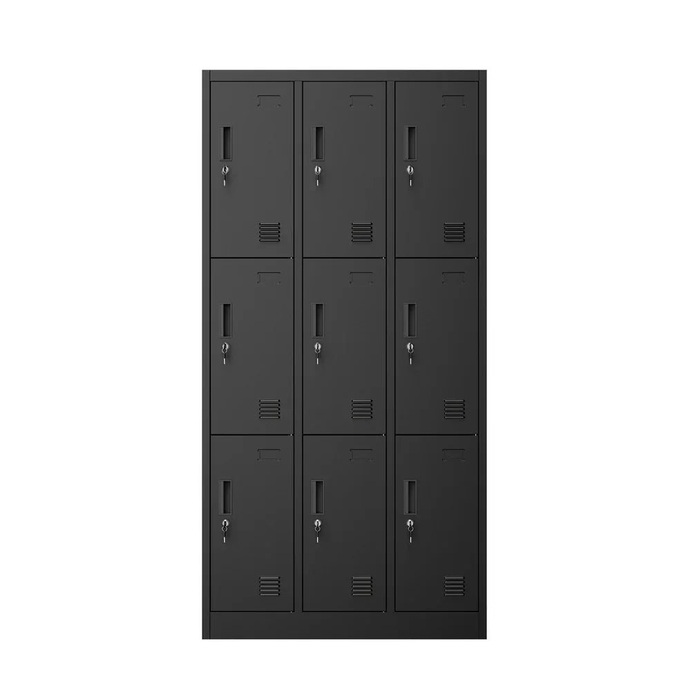 9 Doors Locker Cabinet Steel Cupboard Office School Gym Black