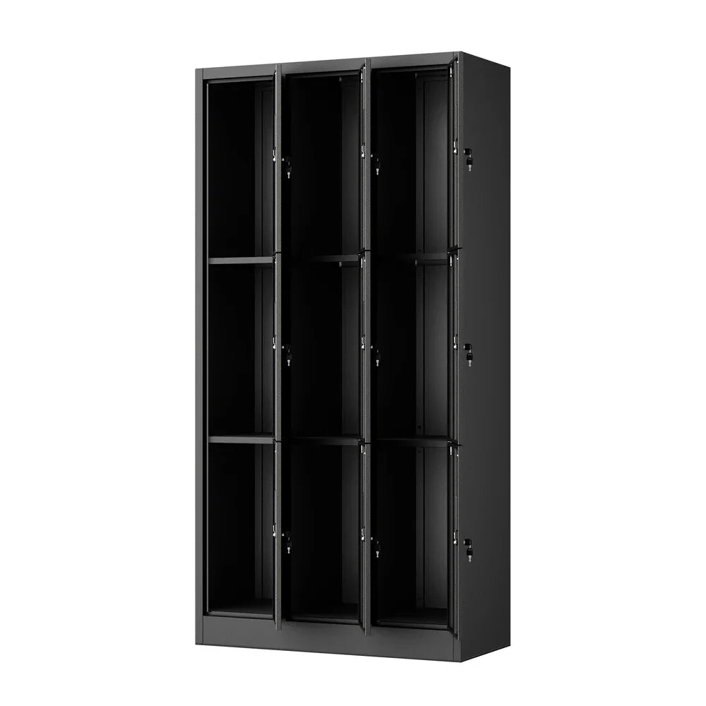 9 Doors Locker Cabinet Steel Cupboard Office School Gym Black