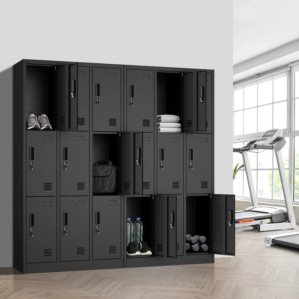 9 Doors Locker Cabinet Steel Cupboard Office School Gym Black