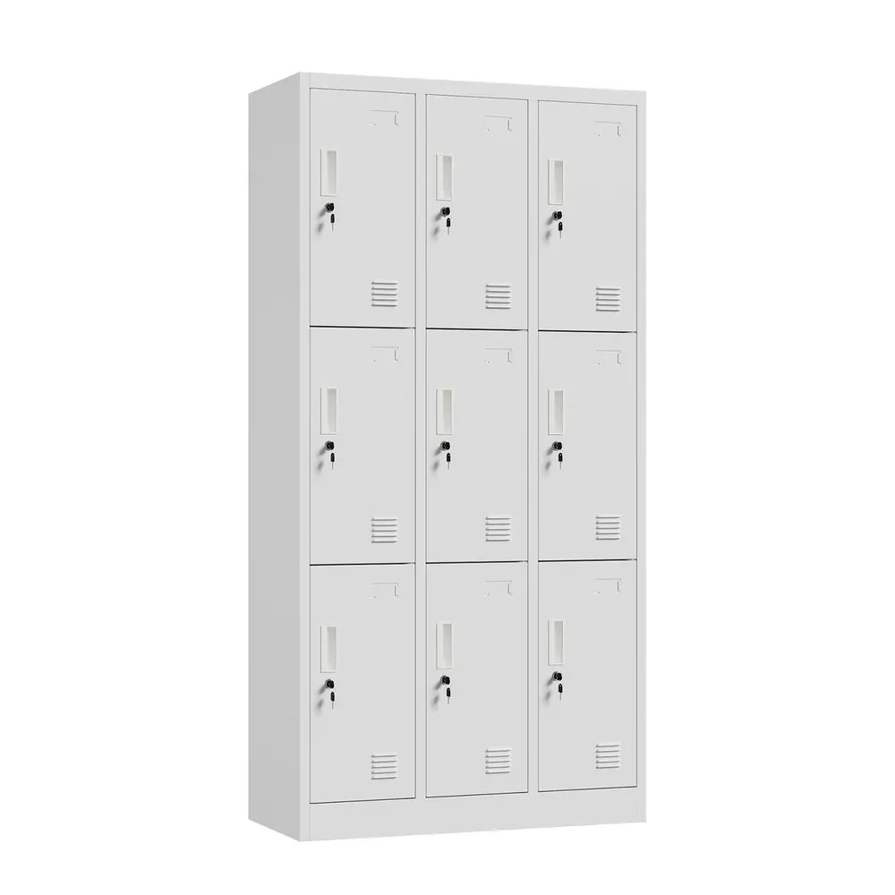 9 Doors Locker Cabinet Steel Cupboard Office School Gym White