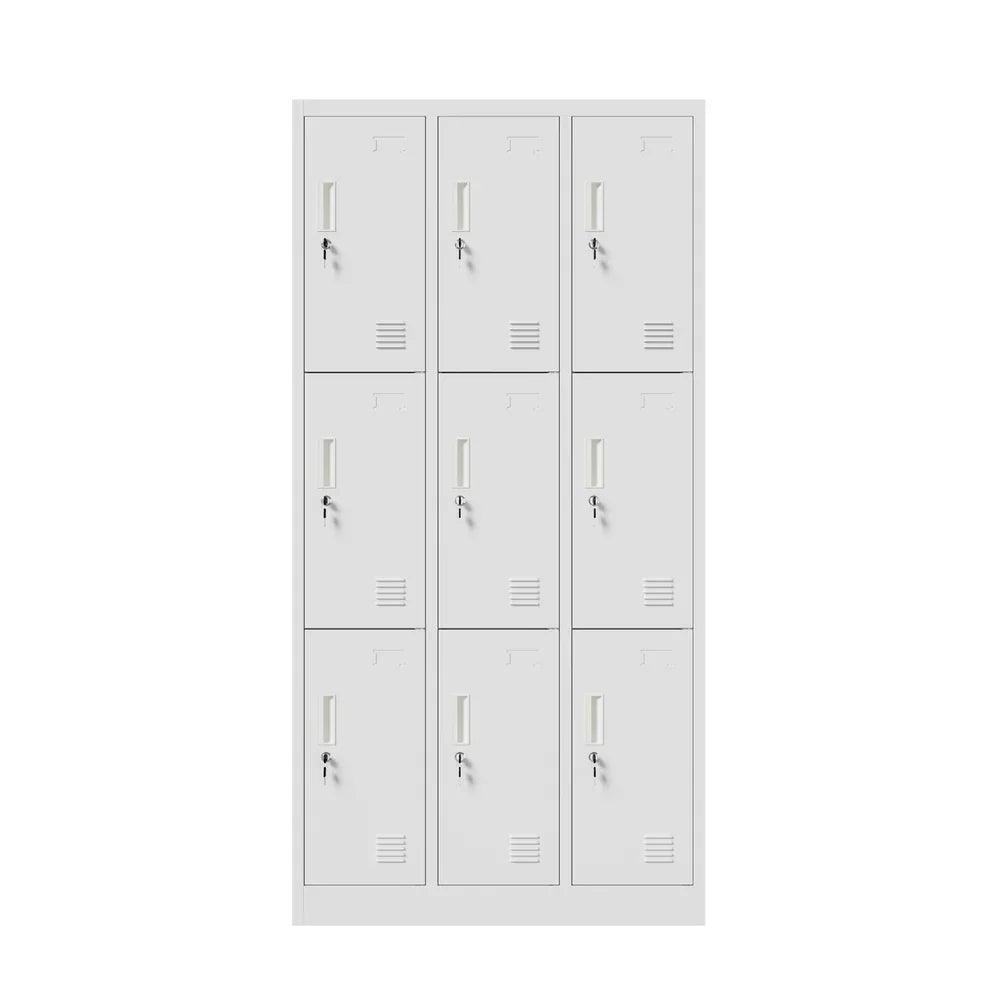 9 Doors Locker Cabinet Steel Cupboard Office School Gym White