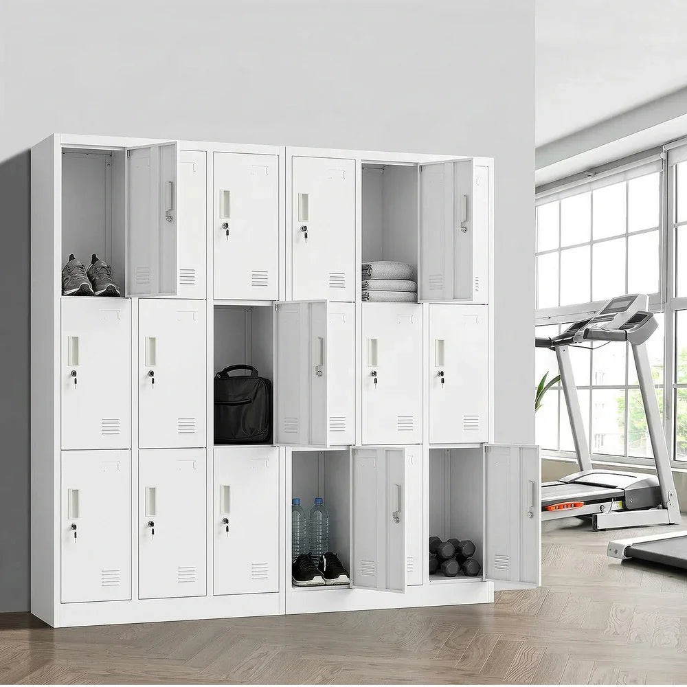 9 Doors Locker Cabinet Steel Cupboard Office School Gym White