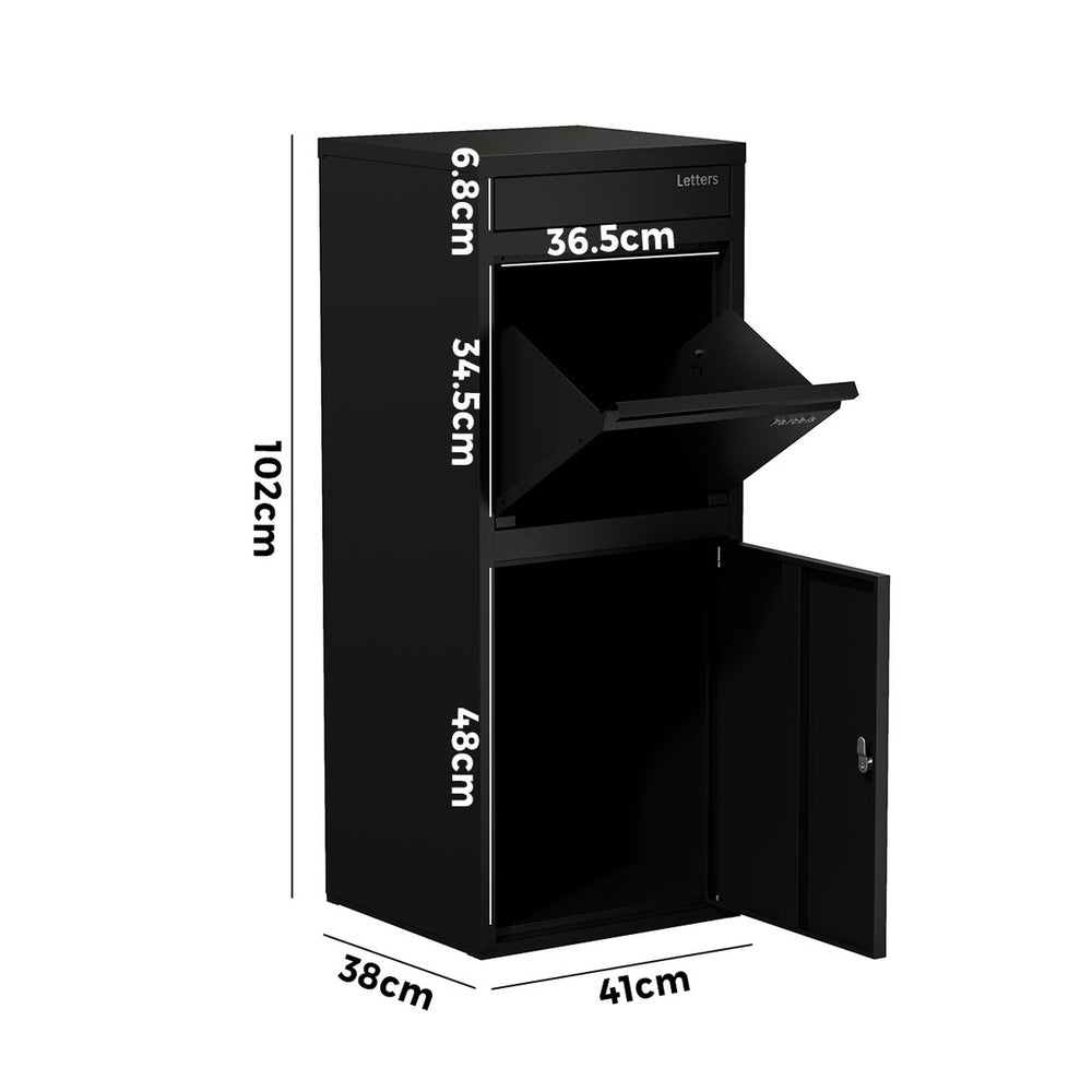 Steel Parcel Letterbox Drop Box Lockable Storage Black