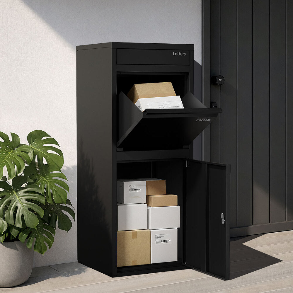 Steel Parcel Letterbox Drop Box Lockable Storage Black